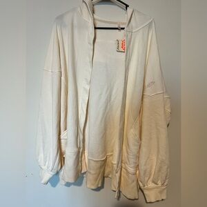 Free People Oversized Cream Hooded Open Cardigan